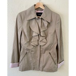 Jacob Khaki Ruffle Front Lightweight Trench Coat Small